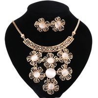 Wholesale Earrings Necklace OUHE Brand Gold White Cat Eyes Opal Stone Crystal Chain Statement Flower Necklaces Earring For Women Wedding Jewelry Set