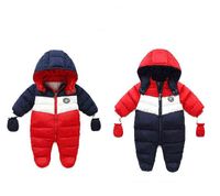 Wholesale Factory Winter Kids Clothing Children s Jumpsuit Fabric Letter Color Matching Hooded Baby Crawling Clothes