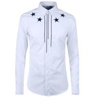Wholesale tee polo shirt Cotton Men Fashion Pentagram And Vertical Line Long Sleeve Man Shirts White Black Slim Fit Casual