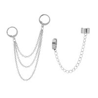 Wholesale Jewelry Korean Hip Hop Titanium Steel Chain Threader Drop Cuff Earrings Unisex Stud