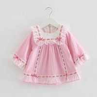 Wholesale Baby Girl Spanish Long Sleeves Dresses Little Girls Cotton Pink Dress Autumn Children Boutique Frock Toddler Birthday Gift