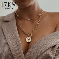 Wholesale 17KM Punk Coin Chain Necklace for Women set Gold Color Pearl Bead Choker Gothic Multilayer Pendant Necklaces Jewelry Party