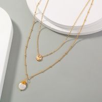 Wholesale Pendant Necklaces Double layer Hand Made Meatal Wire Necklace Natural Baroque Shaped Pearl Gold Bean Neckwear Female Jewelry Beauty