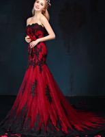 Wholesale Black And Red Gothic Mermaid Wedding Dresses Sweetheart Lace Appliques Tulle Corset Back Vintage Colorful Wedding Gowns s