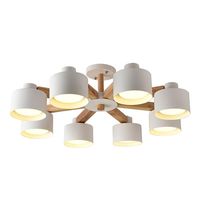 Wholesale Chandeliers Two Function Nordic LED Chandelier With White Iron Lampshade For Foyer Modern Wooden Ceiling Mounted Lustres Wood Dining Lights