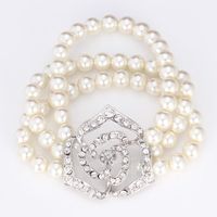 Wholesale Valentine s Day Layer Synthetic Pearls Strand Bracelet With Rhinestone Rose Flower Charm Romantic Gift For Women Jewelry H1201 Beaded Str