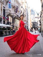 Wholesale Elegant Fashion Prom Dress Sleeveless Red Long Lace Sleeveless V neck Evening Dress