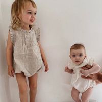 Wholesale MYFS INS Baby Girls Rompers Newborn Jumpsuits Sleeveless Organic Linen Cotton Climb Cloths Bodysuits Onesies