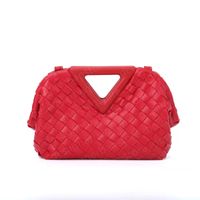 Wholesale Fashion Designer Woven Handbag Shoulder Bags Crossbody Clip Bag Clutch Purses Triangle Leisure Knitting Pleated Plaid hobos Magnetic buckle opening Nude Red