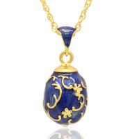 Wholesale Pendant Necklaces Suitable For European Necklace Blue Enamel Flower Faberge Egg Necklace Easter Gift