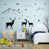 Wholesale Two Sheets Black Wall Mural Stickers Woodland Deer Birds Tree Wall Decals Peel and Stick Kids Babies Nursery Home Decor