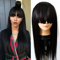 Wholesale Long Black Silky Straight Full Bangs Wigs Density Japanese Fiber Hair Synthetic None Lace Wigs Baby Hair inches for Fashion Girl