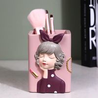 Wholesale Storage Bottles Jars Creative Resin Girl Pen Holder d Stereo Character Statue Desktop Decoration Bedroom Office Makeup Brush