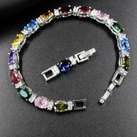 Wholesale Multi Colors Oval Diamond Cubic Zirconia Tennis Wrist Bracelet With Rhinestone Birthday Jewelry For Girlfriend Mum Mother Extra Part