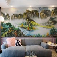 Wholesale Wallpapers Custom Size Chinese Style Landscape Oil Painting D Po Wall Papers Home Decor Mural Bedroom Self Adhesive