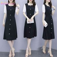 Wholesale Fashion Korean Plus Size L XL Summer Black Loose Short Sleeve Womens Formal Dresses Casual Office Lady Clothes