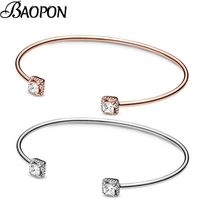 Wholesale Charm Bracelets Shiny Square Open Bracelet Bangle For Women With Silver Color Adjustable Bangles Friend Jewelry Gift Special Offer