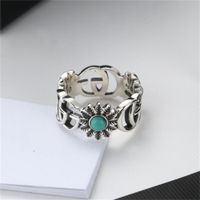 Wholesale 70 Off Outlet Online Daisy RING Sterling Silver Double flower Turquoise Ring for men and women store