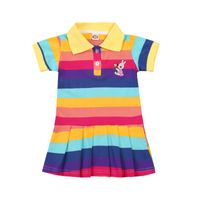 Wholesale Girl s Dresses Baby Girls Rainbow Striped Pattern Dress Summer Button Short Sleeve Colorful Lapel Collar Pleated Dark Blue Purple