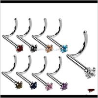 Wholesale Jewelry Drop Delivery Colorful Zircon Ring Stainless Steel Studs Hooks Bar Pin Nose Rings Body Piercing Jewellery Ubsgr