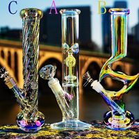 Wholesale Colorful Glass Water Pipes Hookahs Glow In The Dark Bong Ice Catcher Downstem Perc Bubbler Dab Rigs Smoking With mm Bowl