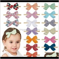 Wholesale Jewelry Drop Delivery Baby Girl Headwear Plaid Bowknot Headbands Pure Color Princess Hairbows Hair Ties Accessories Be16K