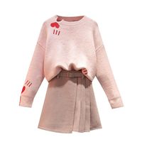 Wholesale Two Piece Dress Big Yards Couture Skirt Sweater Clothing Set Pink Pullover Sweaters Good Quality Not Belt Size L XL Student Girl