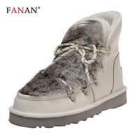 Wholesale Boots FANAN Luxury Women Ankle Winter Cow Leather Shearling Wool Fur Lined Snow Woman Casual Warm Waterproof Shoes Black