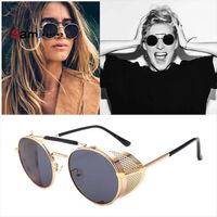 Wholesale Vintage Retro Round Metal Sunglasses Steampunk Style Side Mesh Brand Designer Glasses Oculos De Sol Shades Uv Protection