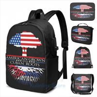Wholesale Backpack Funny Graphic Print American Grown With Cuban Roots Tree US Cuba Pride USB Charge Men School Travel Laptop Bag