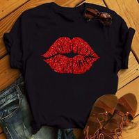 Wholesale Sexy Red Lips Print Men T Shirts And Tshirts Fashion Women Casual Short Sleeve O Neck Shirt Summer Plus Size