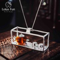 Wholesale Lotus Fun Real Sterling Silver Handmade Fine Jewelry Natural Amber Original Teapot Design Pendant without Necklace for Women