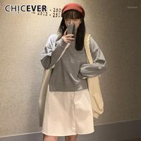 Wholesale Casual Dresses CHICEVER Korean Fashion Dress Summer Clothes For Women Round Collar Patchwork Colorblock Loose Mini Females