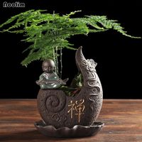 Wholesale NOOLIM Small Monk Black Purple Clay Buddha Flower Vase with Tray Creative Personality Classical Chinese Style Succulent Pot