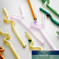 Wholesale Long Rainbow Colored Curved Reusable Replacement Straws Glass Straws for Smoothie Milkshakes Tea Juice Cocktail Drinkis Factory price expert design Quality