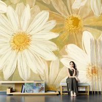 Wholesale Wallpapers Nordic Hand painted Plant And Flower Wallpaper American Pastoral Living Room Bedroom Background Wall Sunflower Mural Waterproof