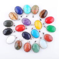 Wholesale Random Mixed Dangle Pendant Jewelry For Women Man Natural Stone Oval Bead Owyhee Picture Amazonite Blue Sand Lapis Lazuli Amethyst Opal Jades Agate DBN329
