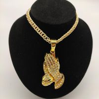 Wholesale Out Prayer Hands Pendant quot Full Iced Miami Cuban Choker Chain Necklace Women Men Hip Hop Jewelry Gift Gold Color Chains