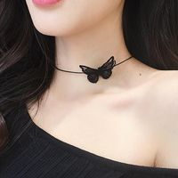 Wholesale Fashion Woman Lace Black White Butterfly Choker Necklace For Womens Jewelry Korean Short Collar Chian Necklaces N122 Chokers