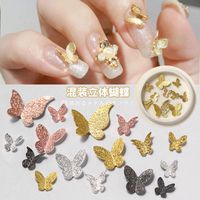 Wholesale Nail Art Deco DIY D Three dimensional3d Mixed Butterfly Metal Bow Accessories Frosted Golden Decorations