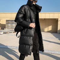 Wholesale 2021 Winter Faux PU Leather Puffer Jackets for Men Clothing Fashion Padded Long Jacket Plus Size Coat Male Waterproof Parka E258 X0901