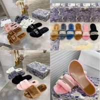 Wholesale Designer Wool Women Slippers Solid Embroidery Trendy Flip Flop Winter Genuine Leather Non slip Wear Resistant Bottom Sheep Dupe Plush Sandals Size35