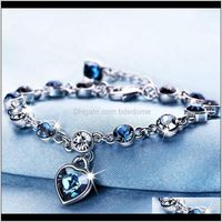 Wholesale Bangle Bracelets Jewelry Drop Delivery Heart Of Ocean Blue Zircon Charms Love Diamond Girls Gift Gioielli Womens Bracelet Fa6U