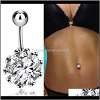 Wholesale Bell Button Rings Drop Delivery Stainless Barbell Belly Zircon Gem Sexy Titanium Steel Navel Ring Nail Shiny Body Piercing Bar Party J