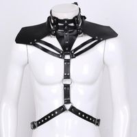 Wholesale Black Faux Leather Men Harness Belt Sexy Metal O Ring Halter Chest Straps Crop Top Punk Gothic Rave Clubwear Gay Costume Bondage Bras Sets