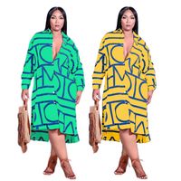Wholesale Women plus size midi casual dresses fall summer clothes plain sexy club elegant long sleeve pencil long shirt Cardigan button print striped holiday party wear