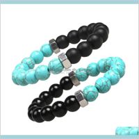 Wholesale Beaded Strands Drop Delivery Fashion Natural Bracelets Mm Matte Onyx Turquoises Stone Beads Screw Cap Chakra Bracelet For Men Women Je