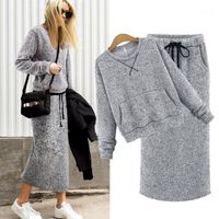 Wholesale Skirts Female Autumn Winter Two Piece Set Pockets Pullover Long Matching Sets Women Casual Tracksuit Outfits Lounge Wear