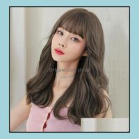 Wholesale Synthetic Wigs Products Wig Female Long Hair Net Red Big Wave Curly Medium Fl Head Set Korean Style Ladies Drop Delivery Cq1Gz