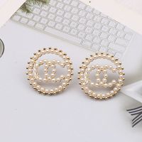 Wholesale 18K Gold Plated Silver Luxury Brand Designers Letters Stud Flower Geometric Famous Women Round Crystal Rhinestone Pearl Earring Wedding Party Jewerlry Style